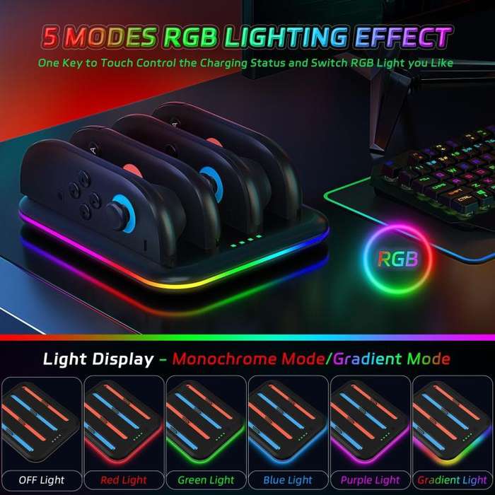 For Nintendo Switch 2 Game Handle 4 Seat Horizontal Charging Cradle With RGB Dazzling Lights(White)
