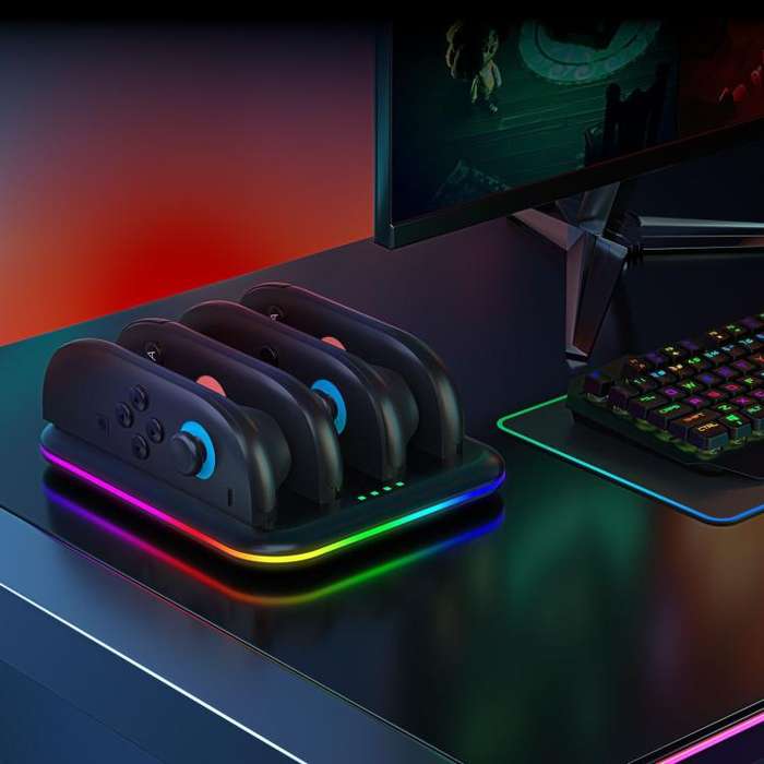 For Nintendo Switch 2 Game Handle 4 Seat Horizontal Charging Cradle With RGB Dazzling Lights(White)