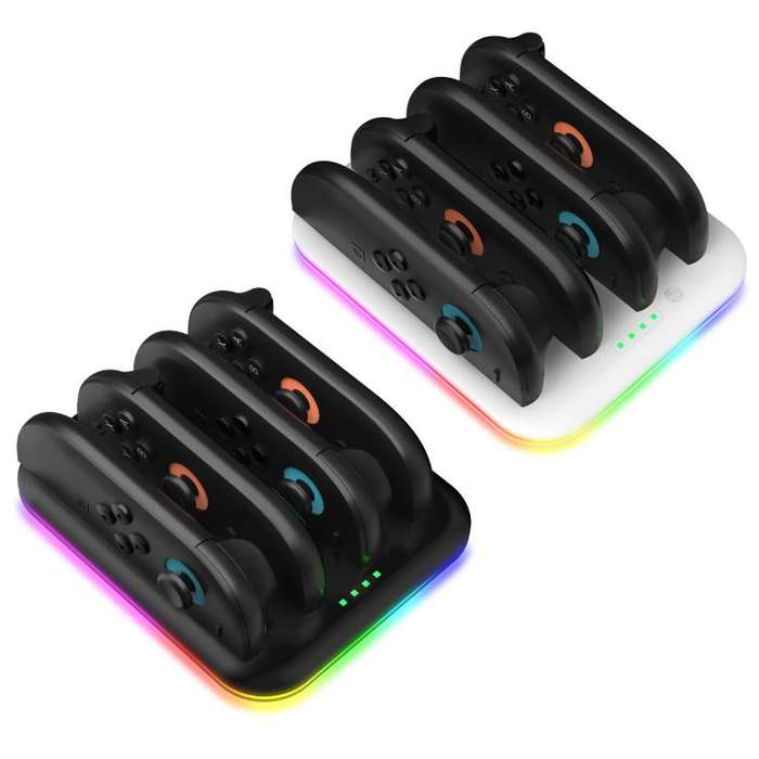 For Nintendo Switch 2 Game Handle 4 Seat Horizontal Charging Cradle With RGB Dazzling Lights(White)