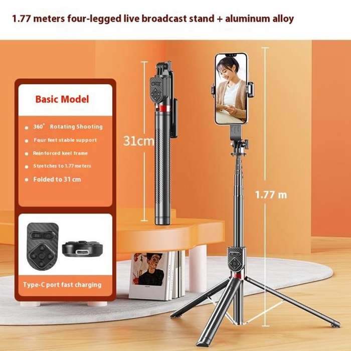 P100TK For Outdoor Photography Selfie Stick 360 Degree Rotation Anti Shake Phone Tripod Stand