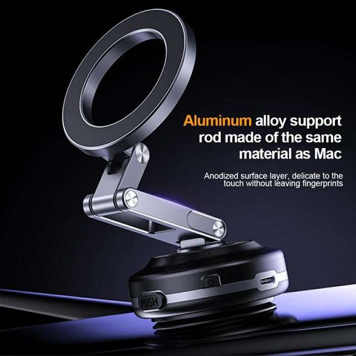 X63 Foldable Arm Car Phone Navigation Mount Vacuum Suction Cup Aluminum Alloy Holder(Black)