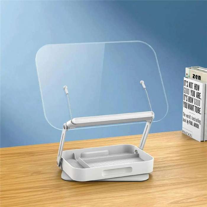 R22H Adjustable Rotating Foldable Laptop Tablet Book Holder Stand with Bottom Storage Box
