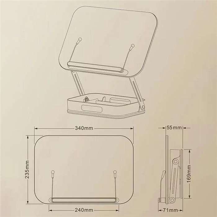 R22H Adjustable Rotating Foldable Laptop Tablet Book Holder Stand with Bottom Storage Box