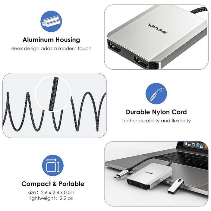 WAVLINK UMD320 With 100W Power Port Type-C to 4K HDMI + 8K HDMI Adapter