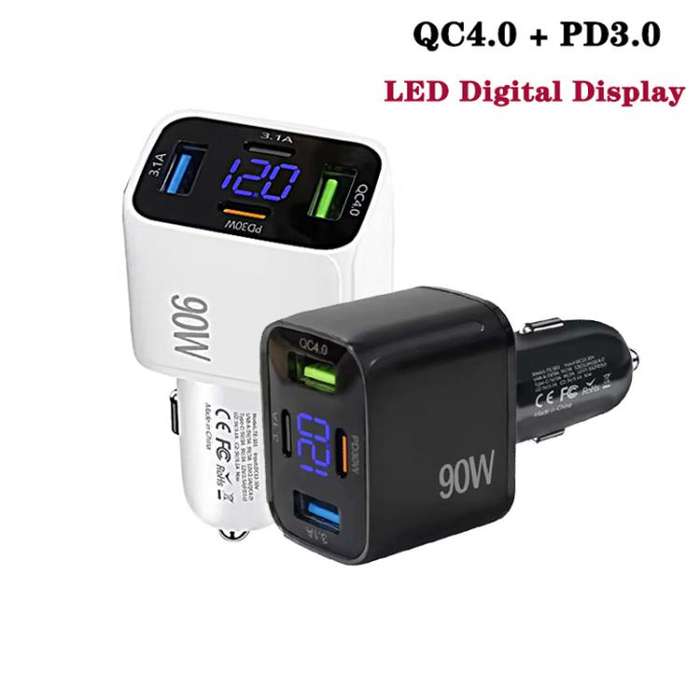 QC4.0 30W + PD3.0 30W LED Digital Display Car Charger(White)