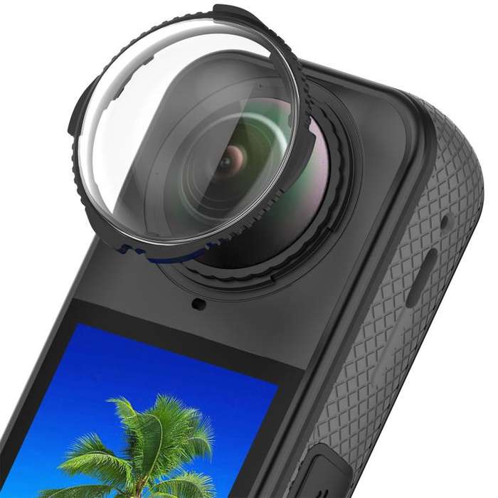 For Insta360 X4 Rotating Optical Tempered Glass Lens Guard Protective Cover(Black)
