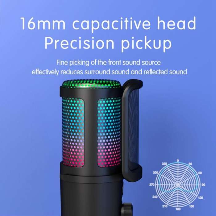 SU9 RGB Light USB-C / Type-C Desktop Recording Noise Reduction Microphone with Anti-spray Net