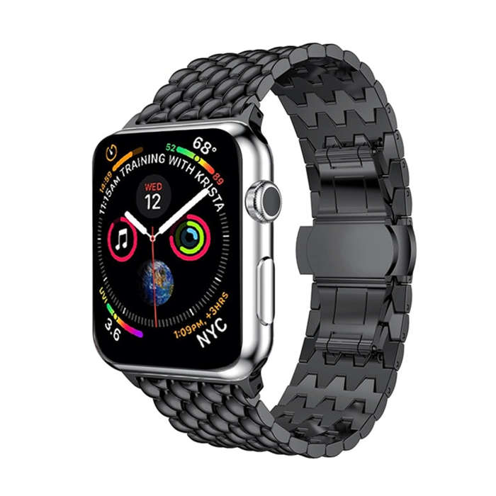 Dragon Grain Solid Stainless Steel Wrist Strap Watch Band for Apple Watch Series 3 & 2 & 1 42mm(B...