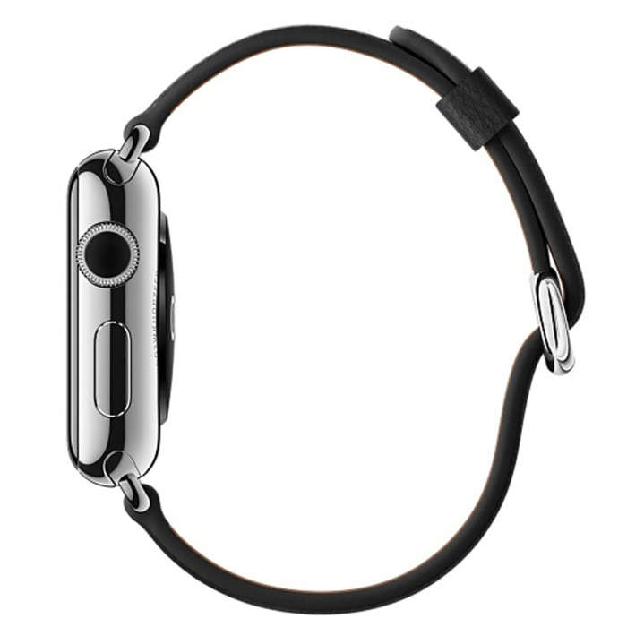 Classic Button Leather Wrist Strap Watch Band for Apple Watch Series 3 & 2 & 1 38mm(Black)