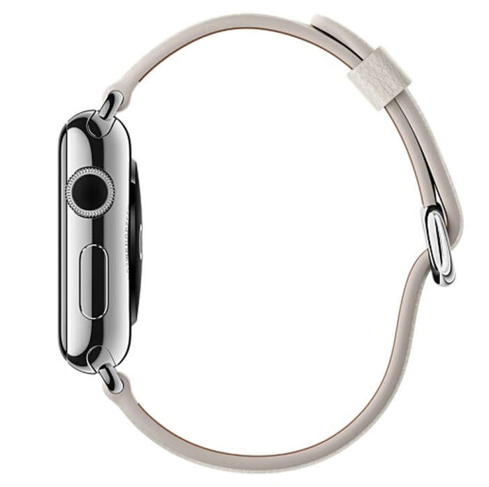 Classic Button Leather Wrist Strap Watch Band for Apple Watch Series 3 & 2 & 1 42mm(White)