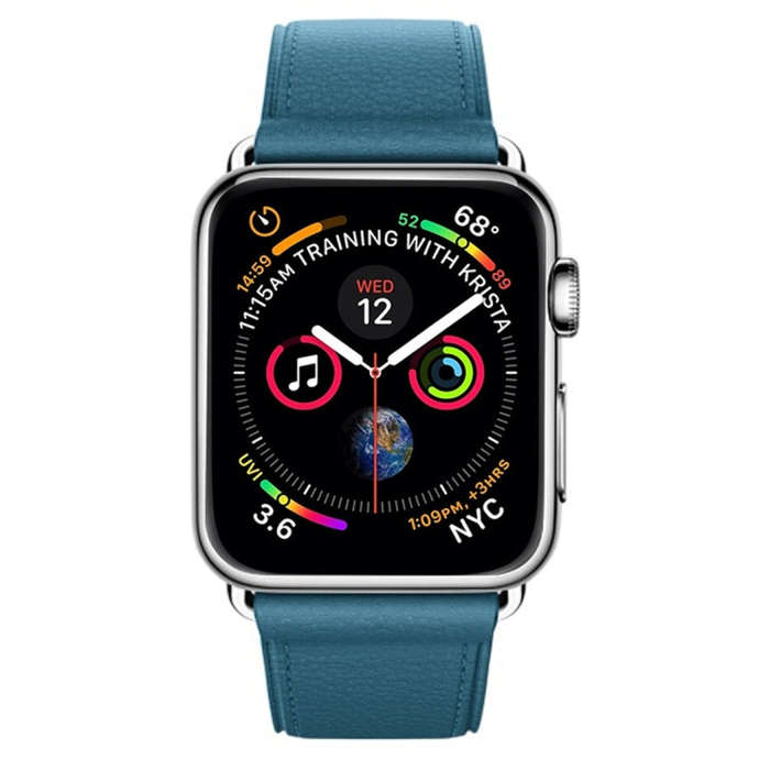 Classic Button Leather Wrist Strap Watch Band for Apple Watch Series 3 & 2 & 1 42mm(Dark Blue)