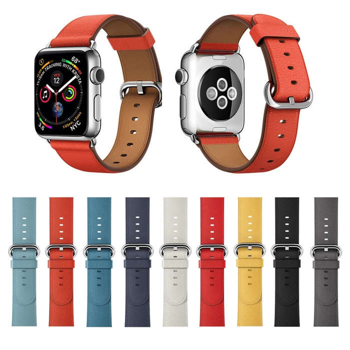 Classic Button Leather Wrist Strap Watch Band for Apple Watch Series 3 & 2 & 1 42mm(Orange)