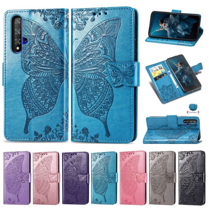 Butterfly Love Flowers Embossing Horizontal Flip Leather Case For Huawei Honor 20 with Holder & C...