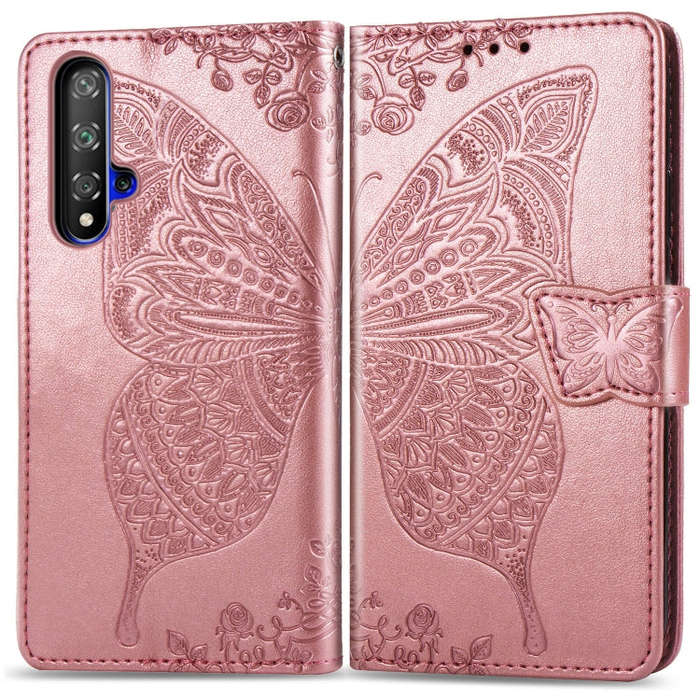 Butterfly Love Flowers Embossing Horizontal Flip Leather Case For Huawei Honor 20 with Holder & C...