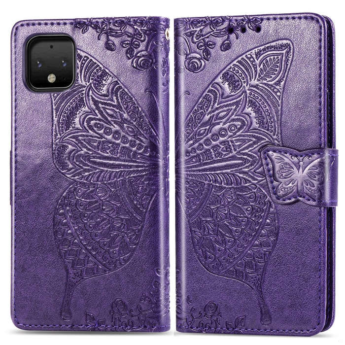 Butterfly Love Flowers Embossing Horizontal Flip Leather Case For Google Pixel 4 with Holder & Ca...
