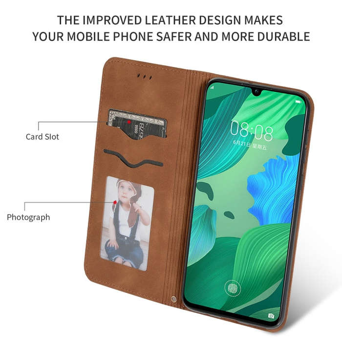 Retro Skin Feel Business Magnetic Horizontal Flip Leather Case for Huawei Nova 5 / Nova 5 Pro(Brown)