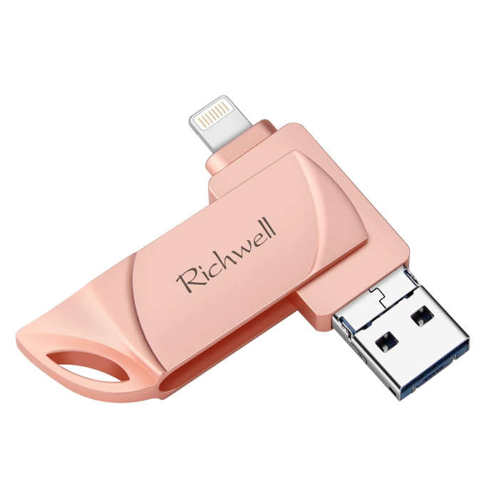 Richwell DXZ66 USB Flash Disk 16G 3 in 1 Micro USB + 8 Pin + USB 3.0 Compatible IPhone & IOS(Rose...