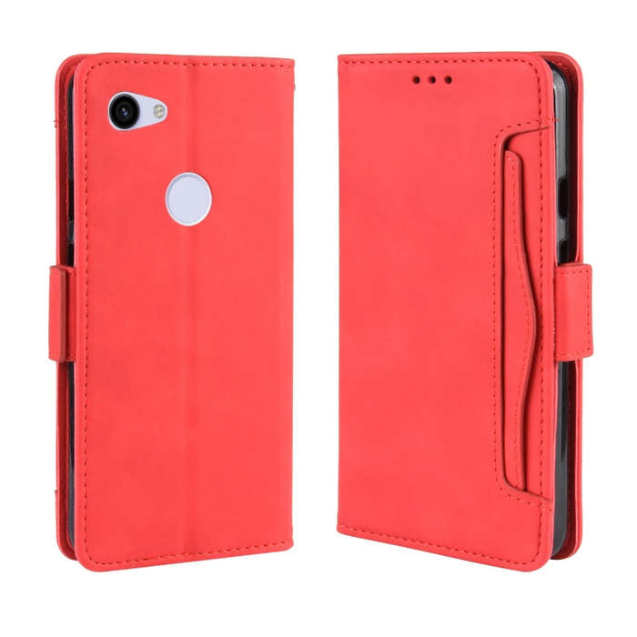 Wallet Style Skin Feel Calf Pattern Leather Case For Google Pixel 3a ,with Separate Card Slot(Red)
