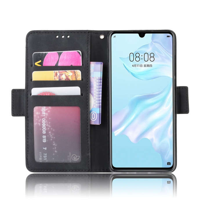 Wallet Style Skin Feel Calf Pattern Leather Case For Huawei P30,with Separate Card Slot(Black)