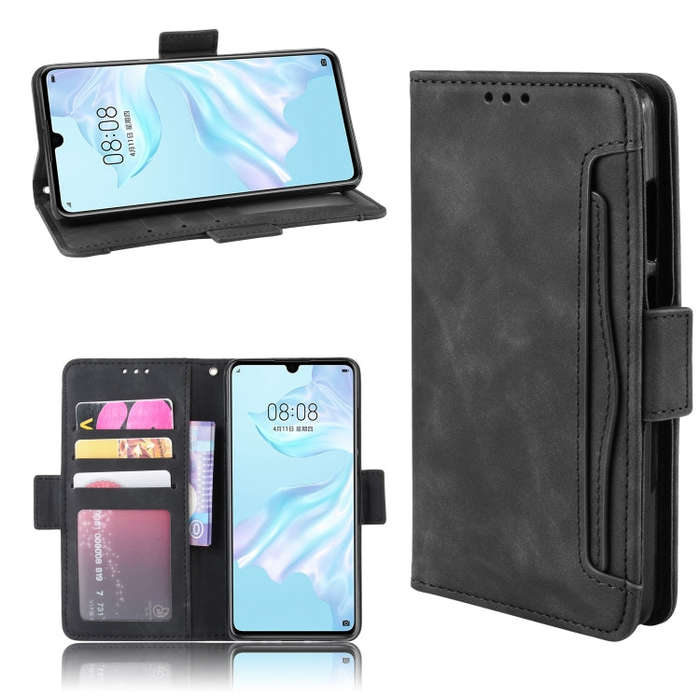 Wallet Style Skin Feel Calf Pattern Leather Case For Huawei P30,with Separate Card Slot(Black)