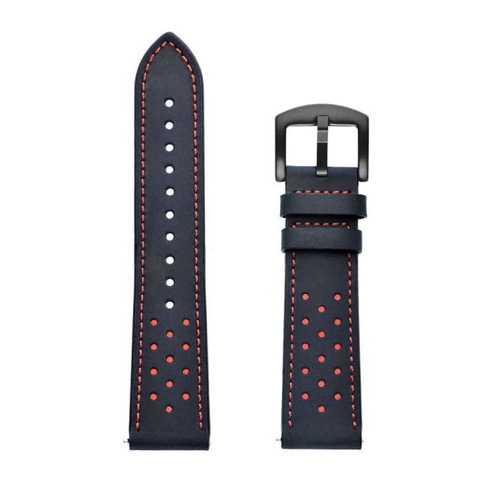 For Samsung Galaxy Watch Active 2 22mm Leather Eyelet Sport Watch Band(Dark Blue)
