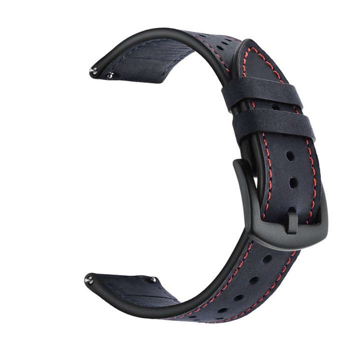 For Samsung Galaxy Watch Active 2 22mm Leather Eyelet Sport Watch Band(Dark Blue)