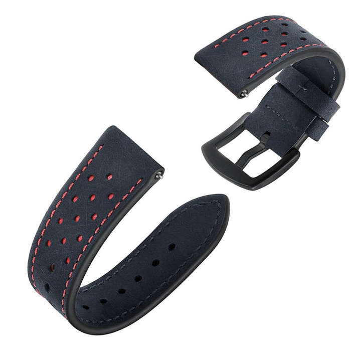 For Samsung Galaxy Watch Active 2 22mm Leather Eyelet Sport Watch Band(Dark Blue)
