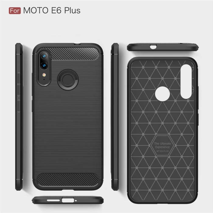 For Moto E6 Plus Brushed Texture Carbon Fiber TPU Case(Black)