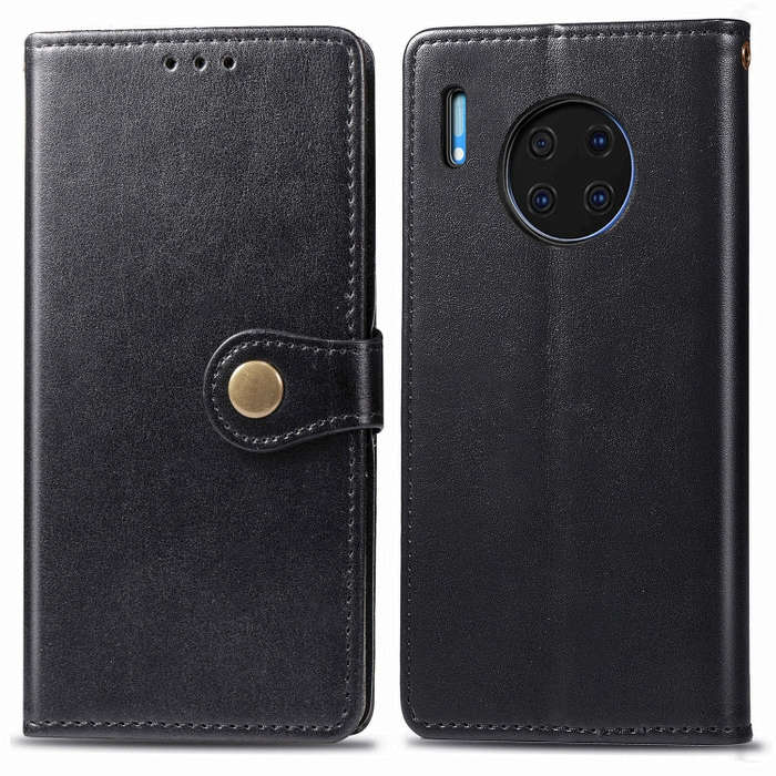 For Huawei Mate 30 Pro  Retro Solid Color Leather Buckle Phone Case with Lanyard & Photo Frame & ...