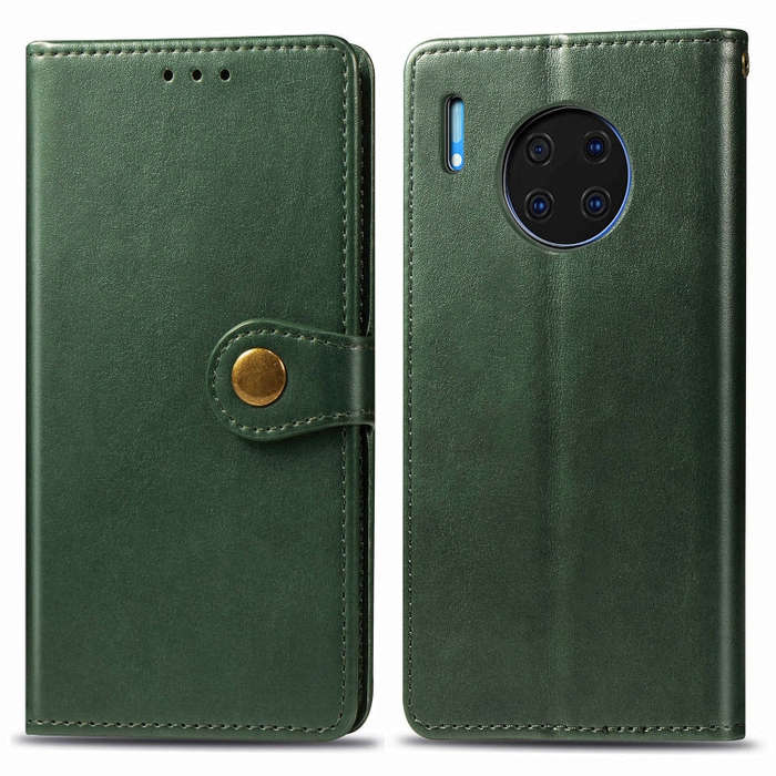 For Huawei Mate 30 Pro  Retro Solid Color Leather Buckle Phone Case with Lanyard & Photo Frame & ...