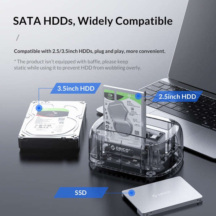 ORICO 6239C3 2.5/3.5inch 2 Bay Transparent Type-C Hard Drive Dock