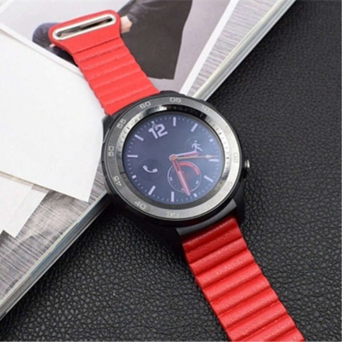 For Samsung Gear S2 / Active2  20mm Magnetic Buckle Leather Watch Band(red)