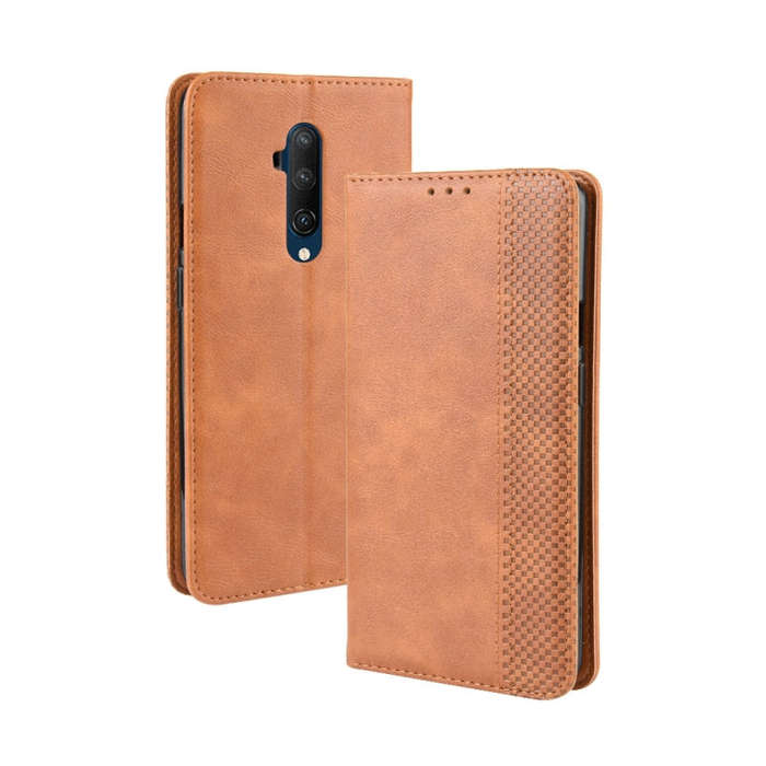 For OnePlus 7T Pro Magnetic Buckle Retro Crazy Horse Texture Leather Phone Case(Brown)