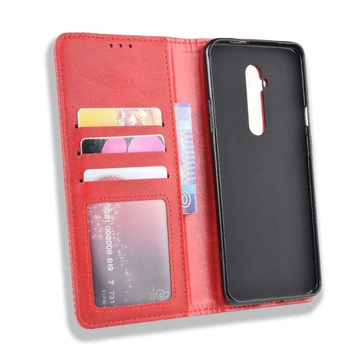 For OnePlus 7T Pro Magnetic Buckle Retro Crazy Horse Texture Leather Phone Case(Red)