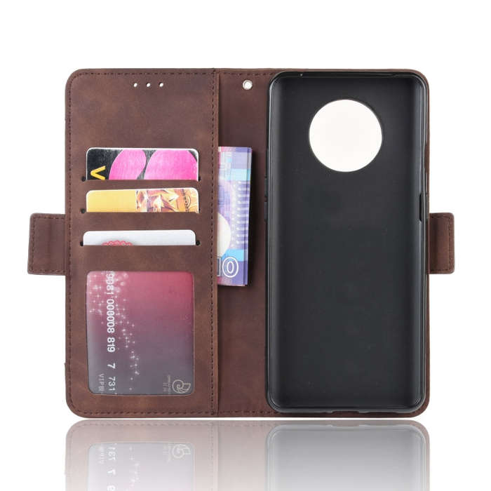 For OnePlus 7T Wallet Style Skin Feel Calf Pattern Leather Case with Separate Card Slot(Brown)