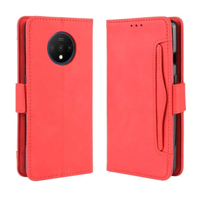 For OnePlus 7T Wallet Style Skin Feel Calf Pattern Leather Case with Separate Card Slot(Red)