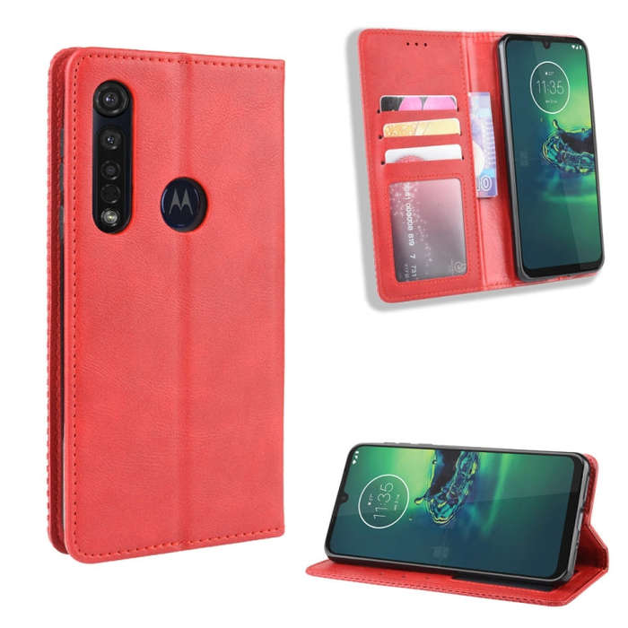 For  Motorola Moto G8 Plus Magnetic Buckle Retro Crazy Horse Texture Horizontal Flip Leather Case...