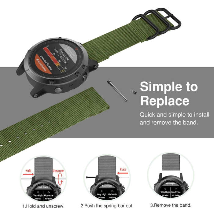 For Garmin Fenix 5S 20mm Three-ring Nylon Watch Band(Army Green)