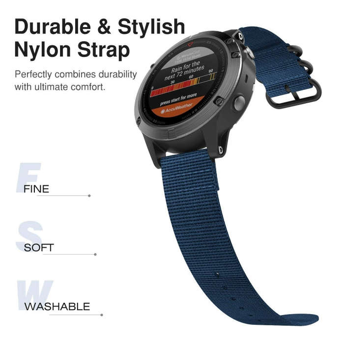 For Garmin Fenix 5S 20mm Three-ring Nylon Watch Band(Mazarine)