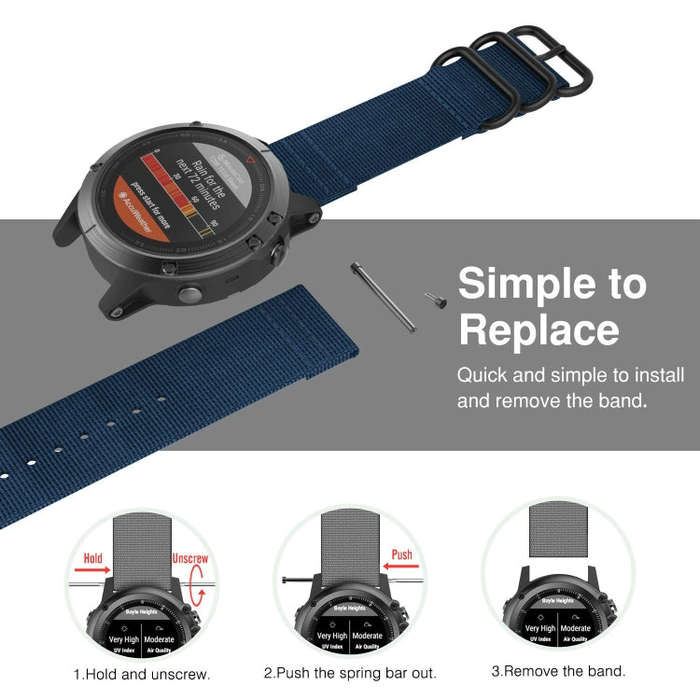 For Garmin Fenix 5S 20mm Three-ring Nylon Watch Band(Mazarine)