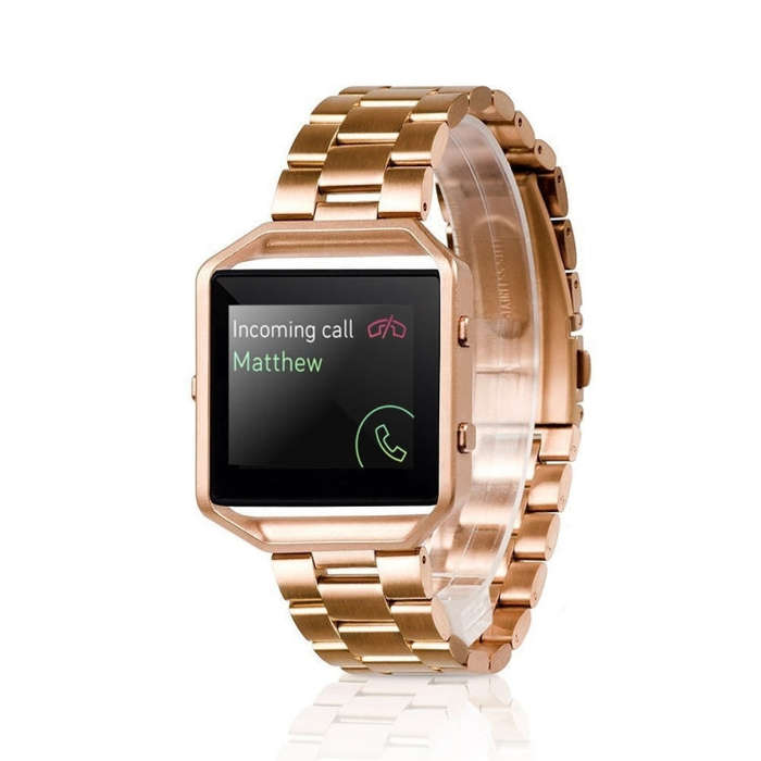 For Fitbit Blaze Metal Frame Butterfly Buckle Three Beads Stainless Steel Metal Watch Band(Rose g...