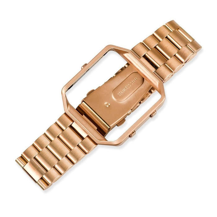For Fitbit Blaze Metal Frame Butterfly Buckle Three Beads Stainless Steel Metal Watch Band(Rose g...