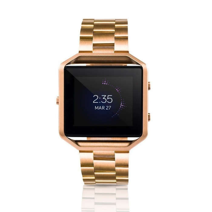 For Fitbit Blaze Metal Frame Butterfly Buckle Three Beads Stainless Steel Metal Watch Band(Rose g...