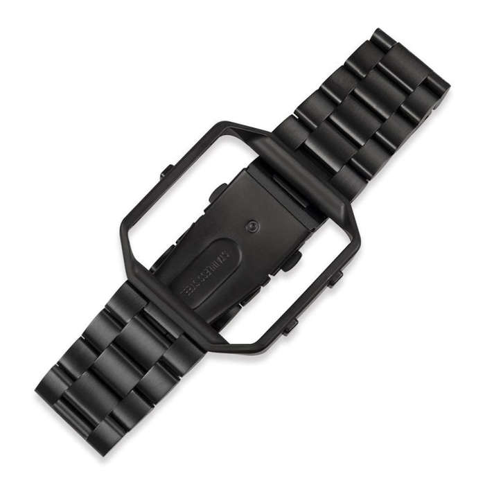 For Fitbit Blaze Metal Frame Butterfly Buckle Three Beads Stainless Steel Metal Watch Band(black)