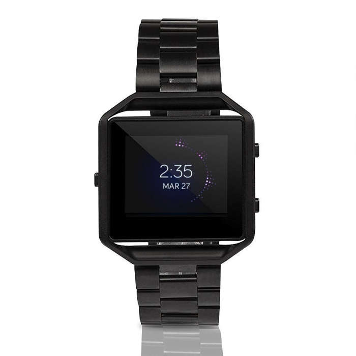 For Fitbit Blaze Metal Frame Butterfly Buckle Three Beads Stainless Steel Metal Watch Band(black)