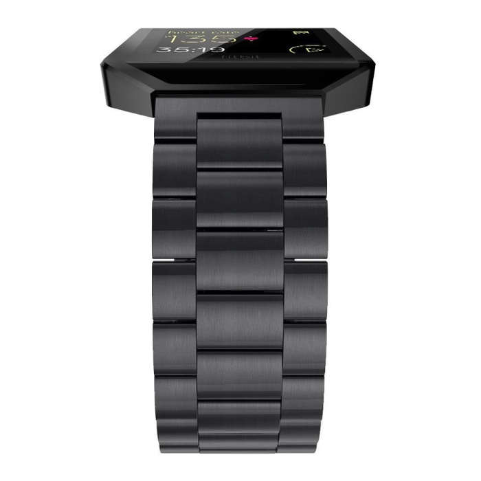 For Fitbit Blaze Metal Frame Butterfly Buckle Three Beads Stainless Steel Metal Watch Band(black)