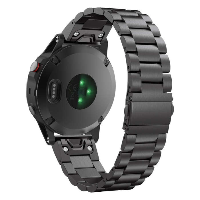For Garmin Fenix 5 Three-Bead Stainless Steel Metal Watch Band, Size:22MM(Black)