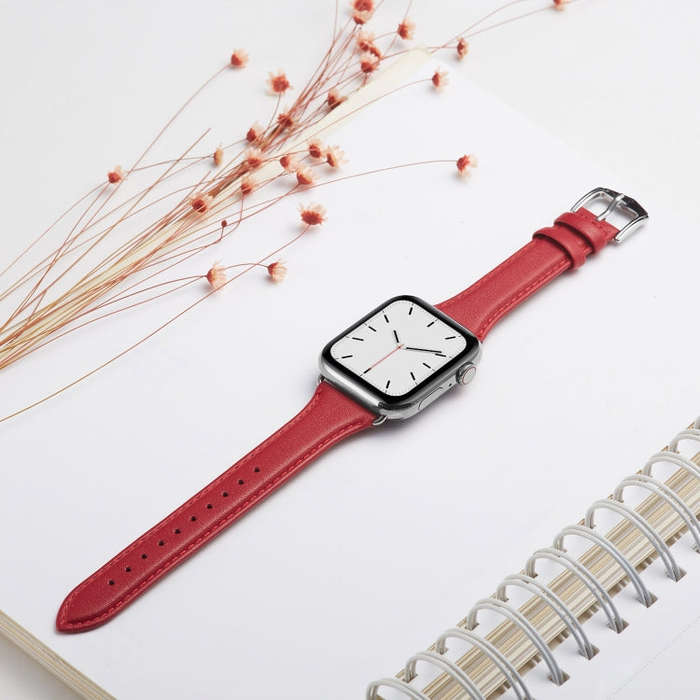 For Apple Watch 3 / 2 / 1 Generations 42mm Universal Thin Leather Watch Band(Red)