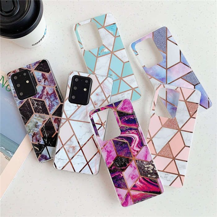 For Huawei P40 Plating Colorful Geometric Pattern Mosaic Marble TPU Mobile Phone Case(White PJ3)