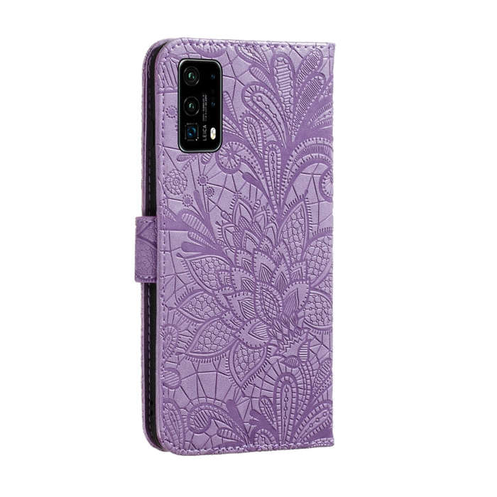 For Huawei P40 Pro Lace Flower Embossing Pattern Horizontal Flip Leather Case with Holder & Card ...